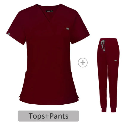 Multicolor Scrubs Uniform Short Sleeve Tops+Pants Nursing Uniform Women Pet Shop Doctor Scrub Medical Surgery Workwear Scrub Set