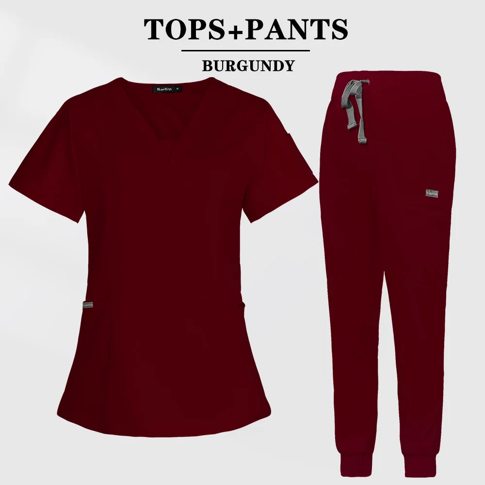 Multicolor Scrubs Uniform Short Sleeve Tops+Pants Nursing Uniform Women Pet Shop Doctor Scrub Medical Surgery Workwear Scrub Set