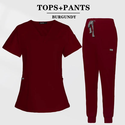 Multicolor Scrubs Uniform Short Sleeve Tops+Pants Nursing Uniform Women Pet Shop Doctor Scrub Medical Surgery Workwear Scrub Set