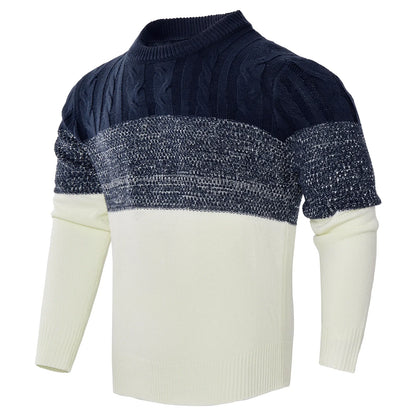Autumn Casual Color Block Long Sleeve Cable Knit Pullover Fashion Patchwork Color Chemise Casual Tops Oveersized mens clothing