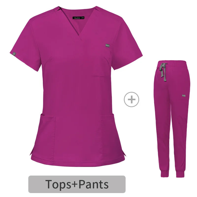 Multicolor Scrubs Uniform Short Sleeve Tops+Pants Nursing Uniform Women Pet Shop Doctor Scrub Medical Surgery Workwear Scrub Set