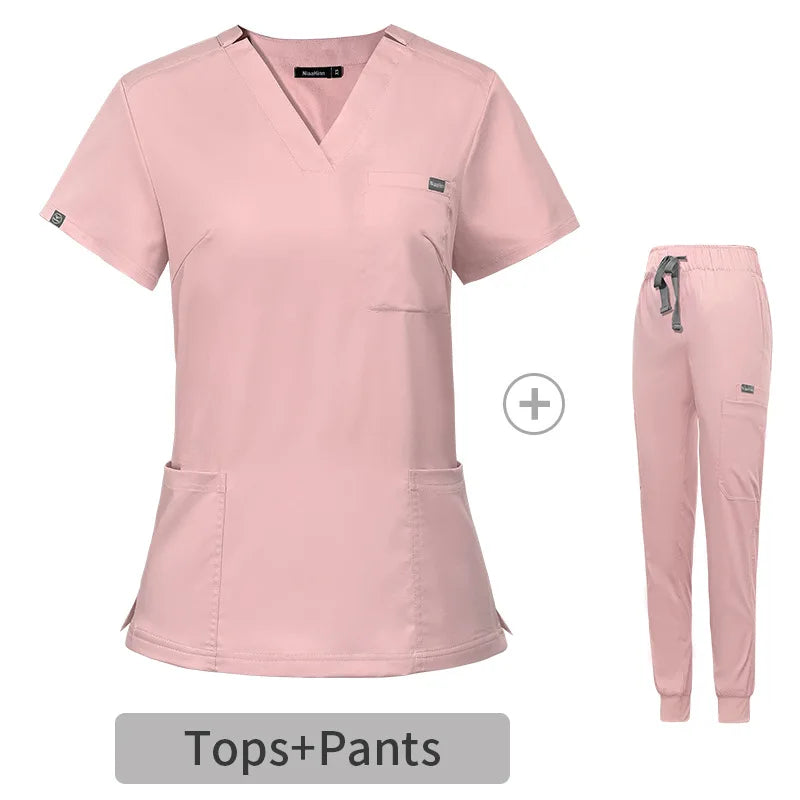 Multicolor Scrubs Uniform Short Sleeve Tops+Pants Nursing Uniform Women Pet Shop Doctor Scrub Medical Surgery Workwear Scrub Set