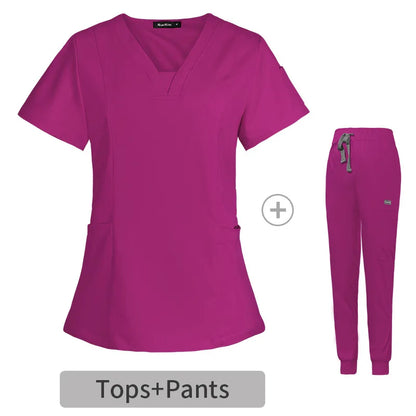 Multicolor Scrubs Uniform Short Sleeve Tops+Pants Nursing Uniform Women Pet Shop Doctor Scrub Medical Surgery Workwear Scrub Set