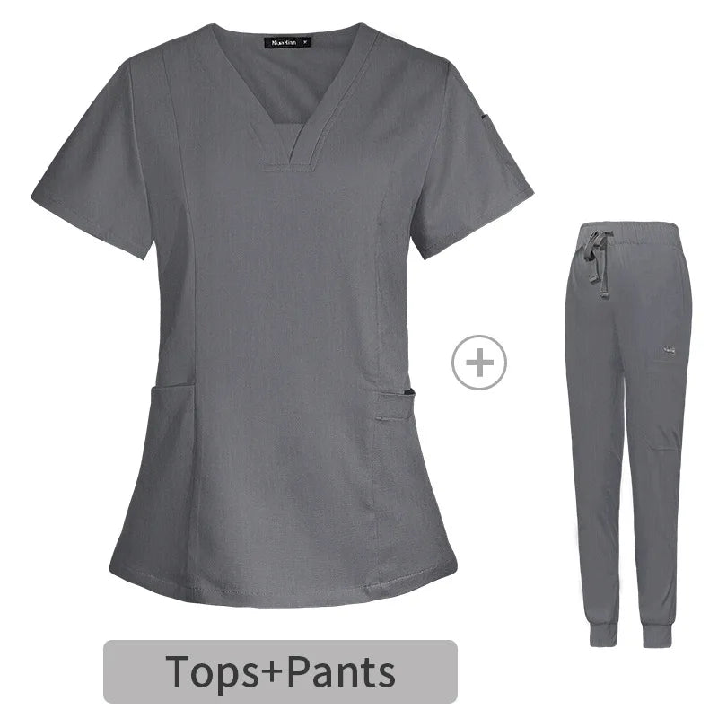 Multicolor Scrubs Uniform Short Sleeve Tops+Pants Nursing Uniform Women Pet Shop Doctor Scrub Medical Surgery Workwear Scrub Set