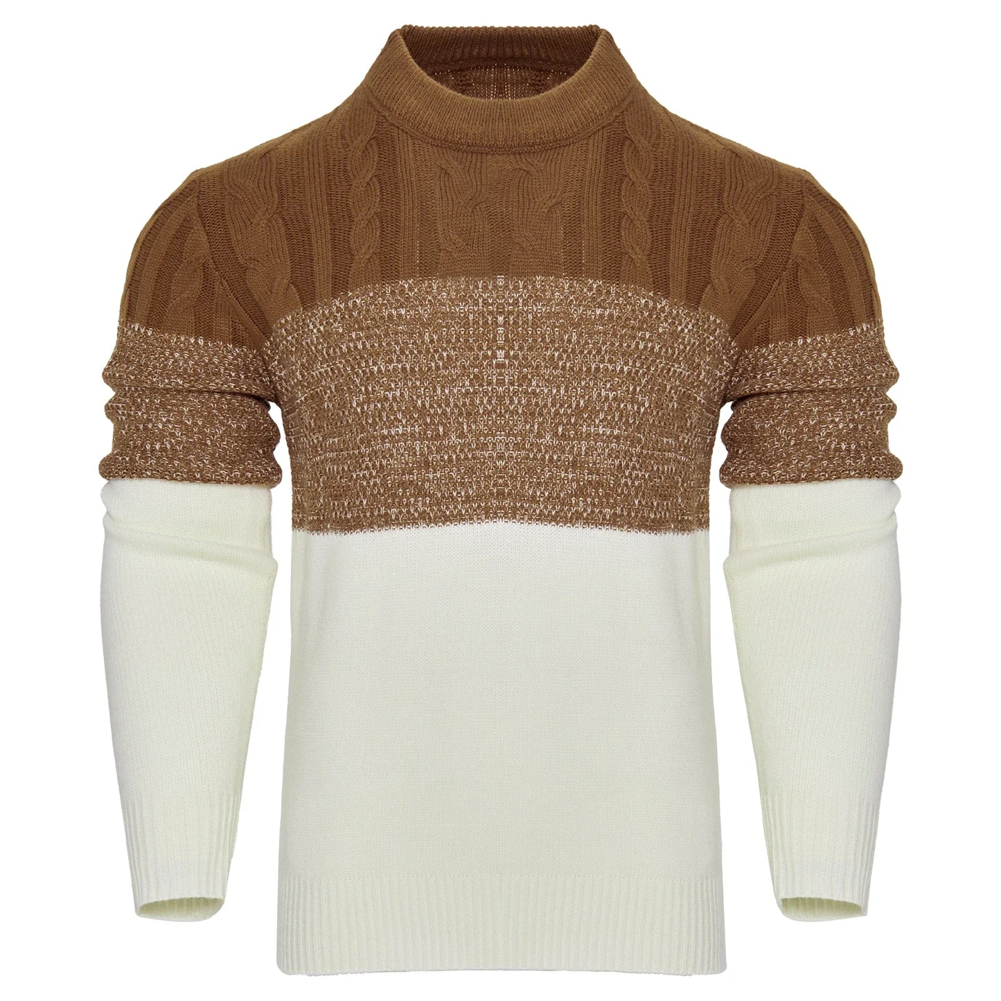 Autumn Casual Color Block Long Sleeve Cable Knit Pullover Fashion Patchwork Color Chemise Casual Tops Oveersized mens clothing