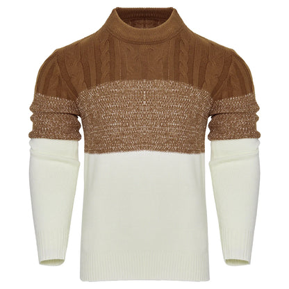 Autumn Casual Color Block Long Sleeve Cable Knit Pullover Fashion Patchwork Color Chemise Casual Tops Oveersized mens clothing